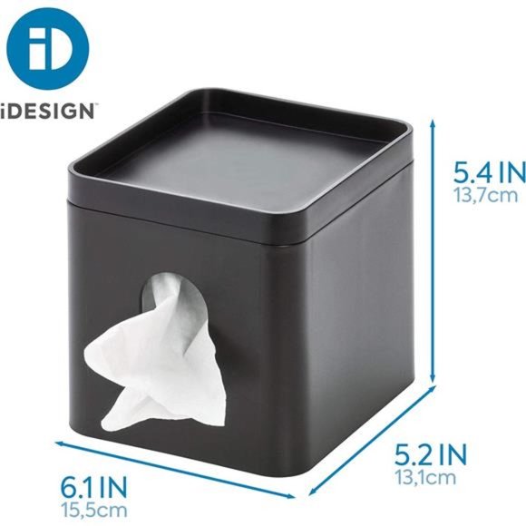 Facial Tissue Box Cover with Storage Tray, The Cade Collection – 6.1"x5.15"x5.4" - Picture 2 of 4
